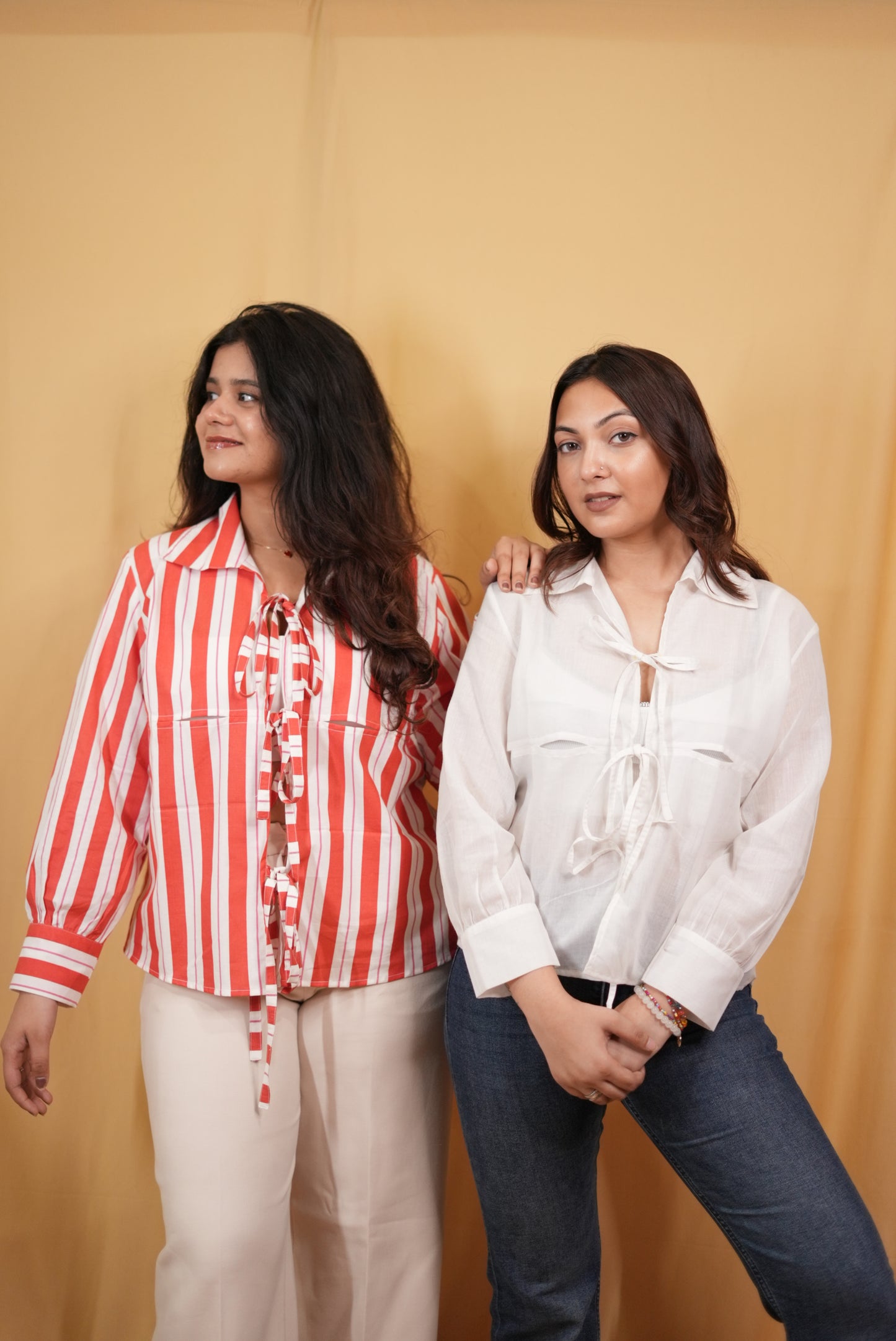 Red Striped Knotted Shirt