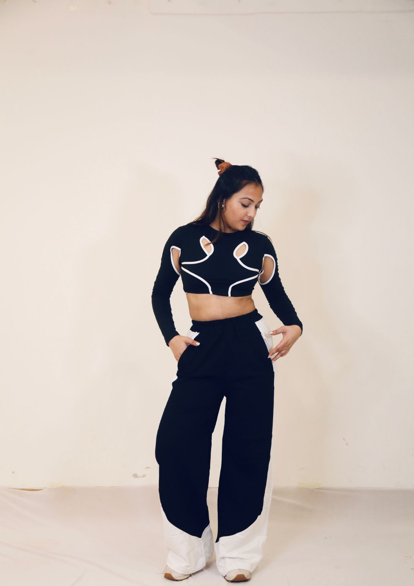 White Striped Black Joggers