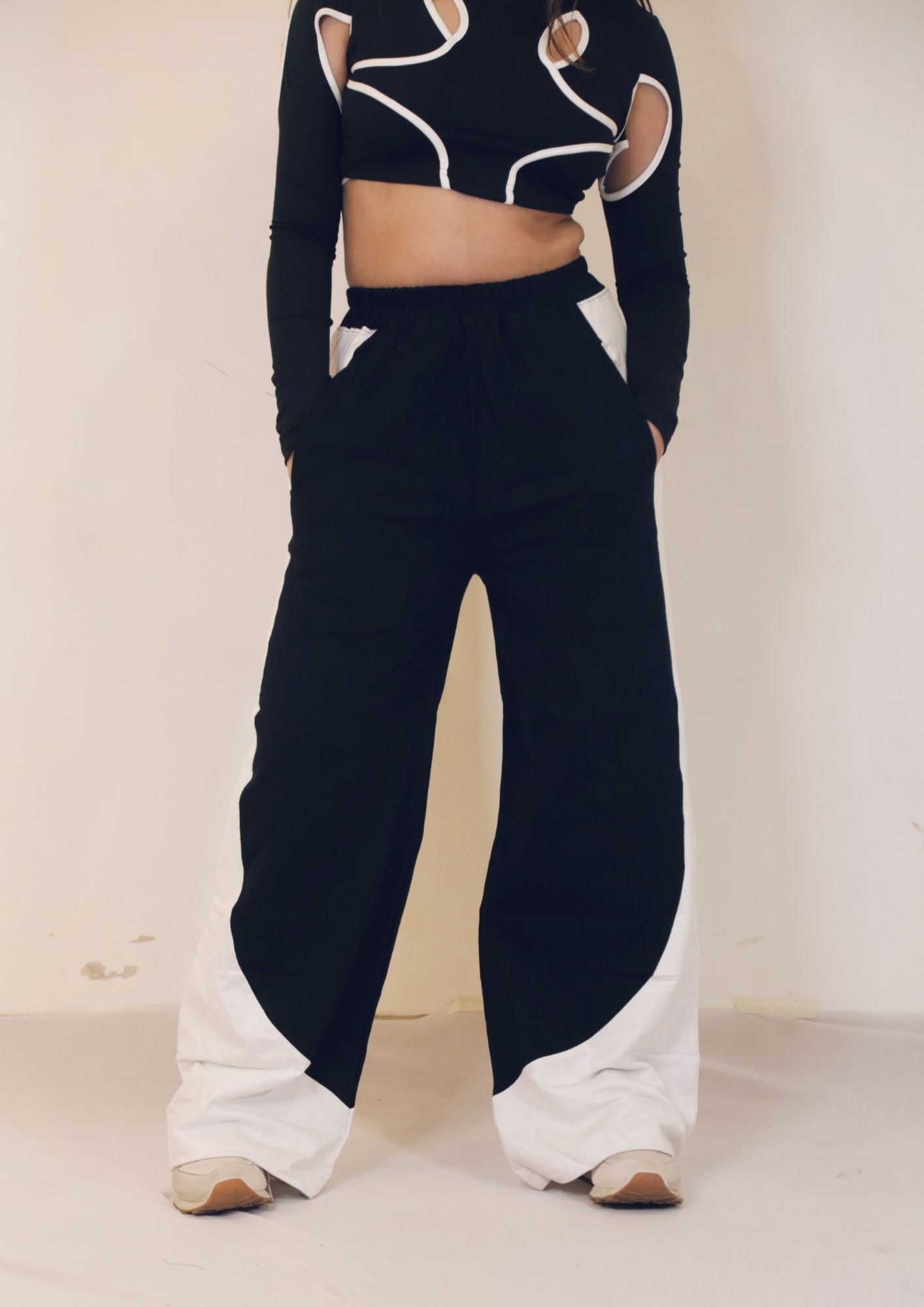 White Striped Black Joggers