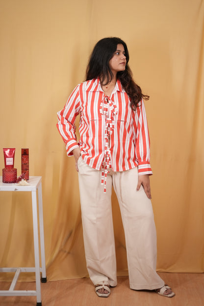 Red Striped Knotted Shirt