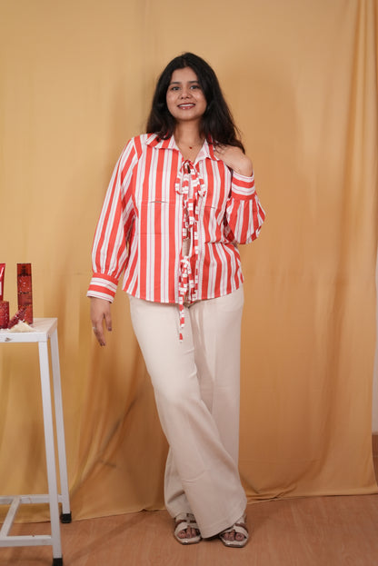 Red Striped Knotted Shirt