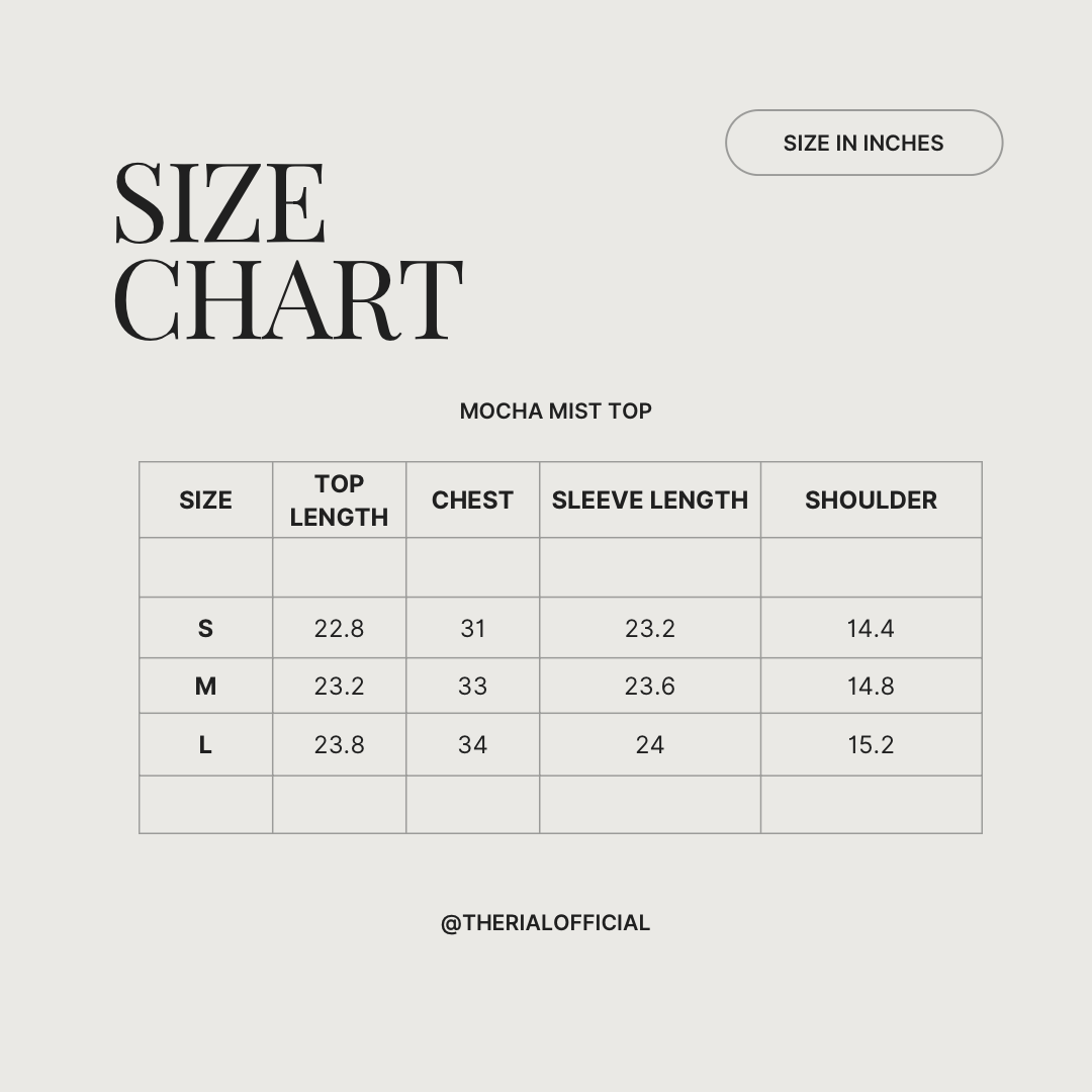 Mocha Mist Top Size Chart